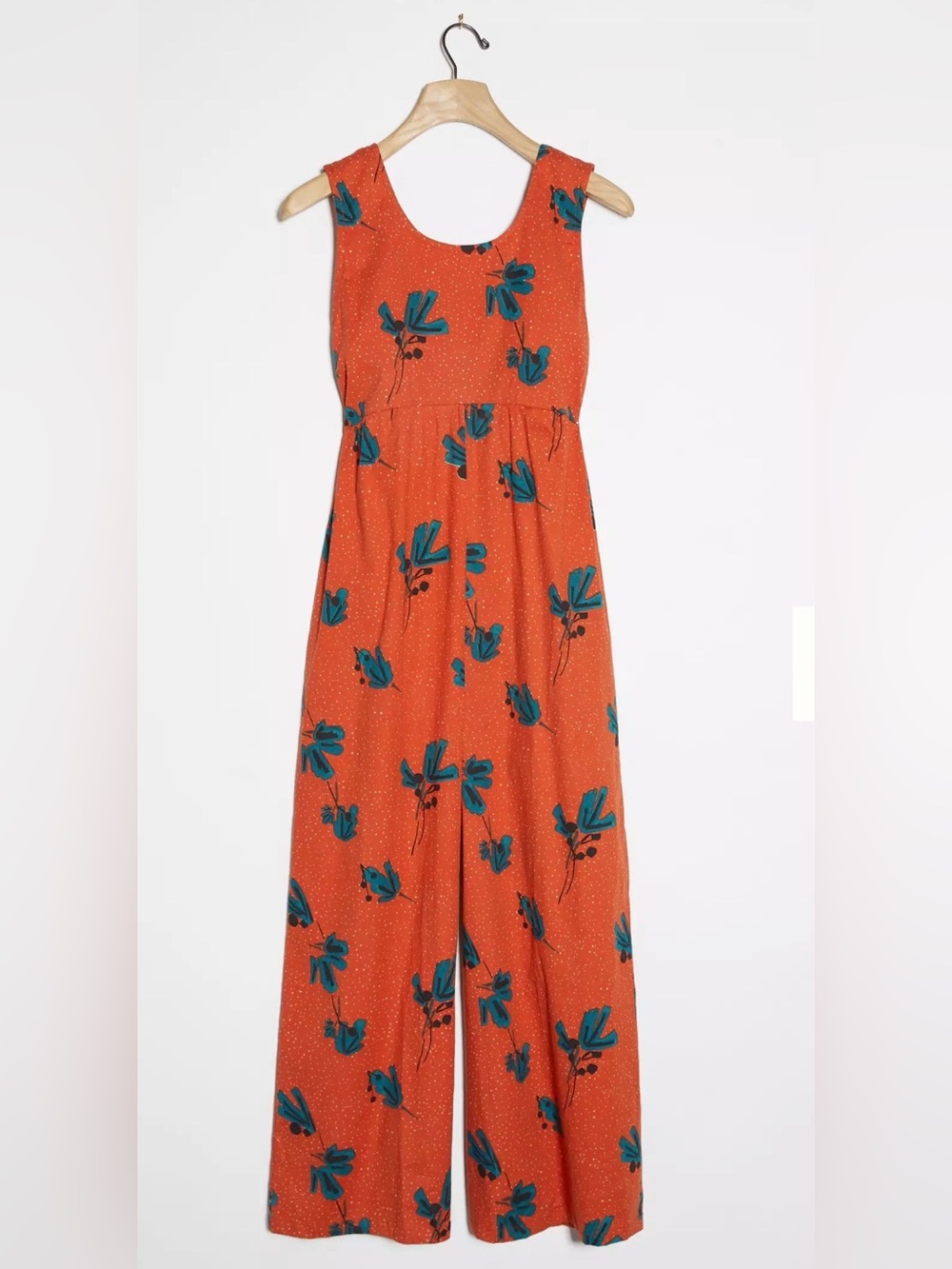 Anthropologie Bel Kazan Felizia Wide Leg Jumpsuit Orange Floral Large EUC